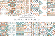 Blue and Brown Aztec Digital Paper, a Pattern Graphic by Avenie Digital (Thumbnail 1 of 4)