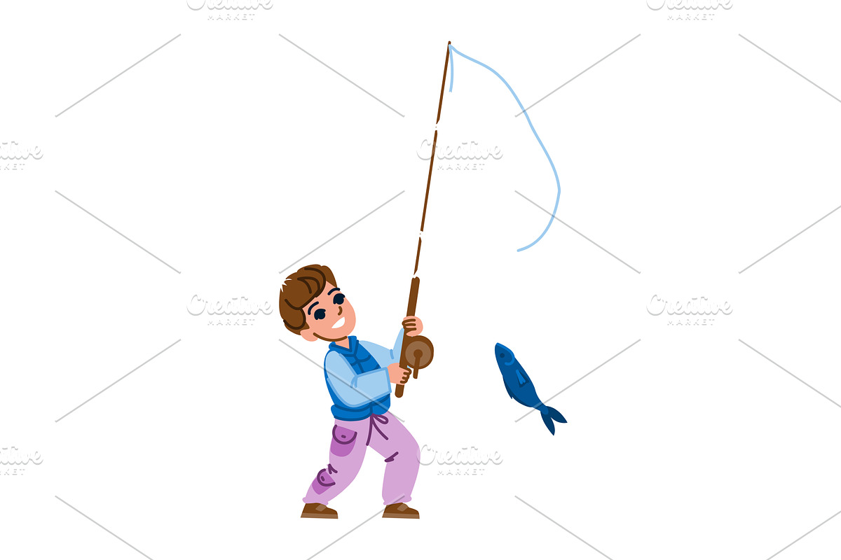 Happy child catching fish with, a Sport Illustration by pikepicture