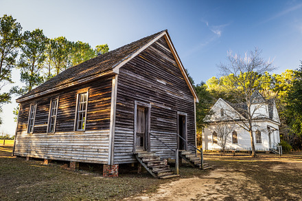 Old houses in a historic landmark park stock photo containing wiregrass and, an Architecture Photo by Nick Fox