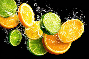 Lime halves water splash, a Food & Drink Photo by AlyaAnd