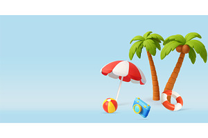 3D Beach Vacation Scene with, an Object Illustration by ModVector