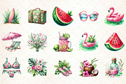 Pink and Green Summer Clipart, an Illustration by DreamCafeArt (Thumbnail 3 of 4)