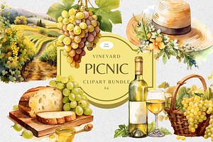 Vineyard Picnic Watercolor Clipart