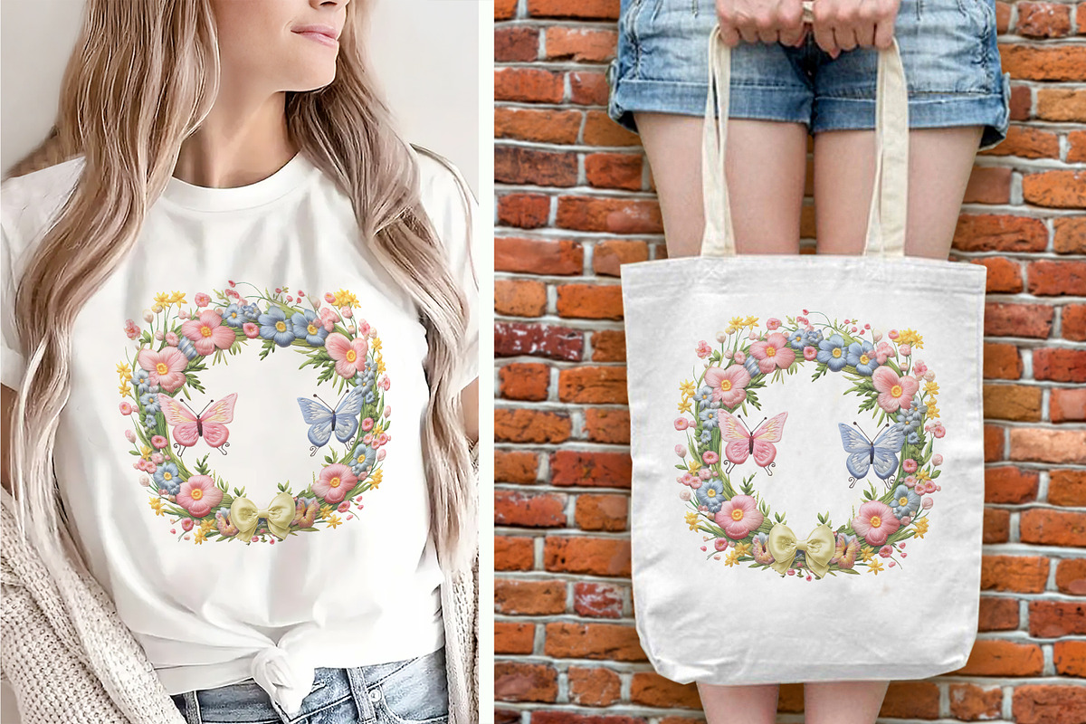 Embroidery Spring Flower Wreath PNG, an Object Graphic by V Design Creator (Photo 5 of 7)