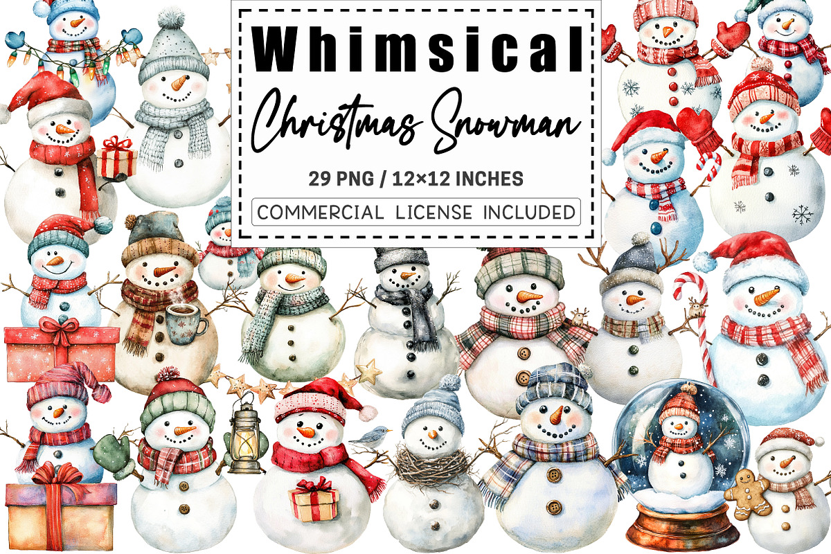 Whimsical Christmas Snowman Clipart, a Graphic by CitraGraphics (Photo 1 of 4)