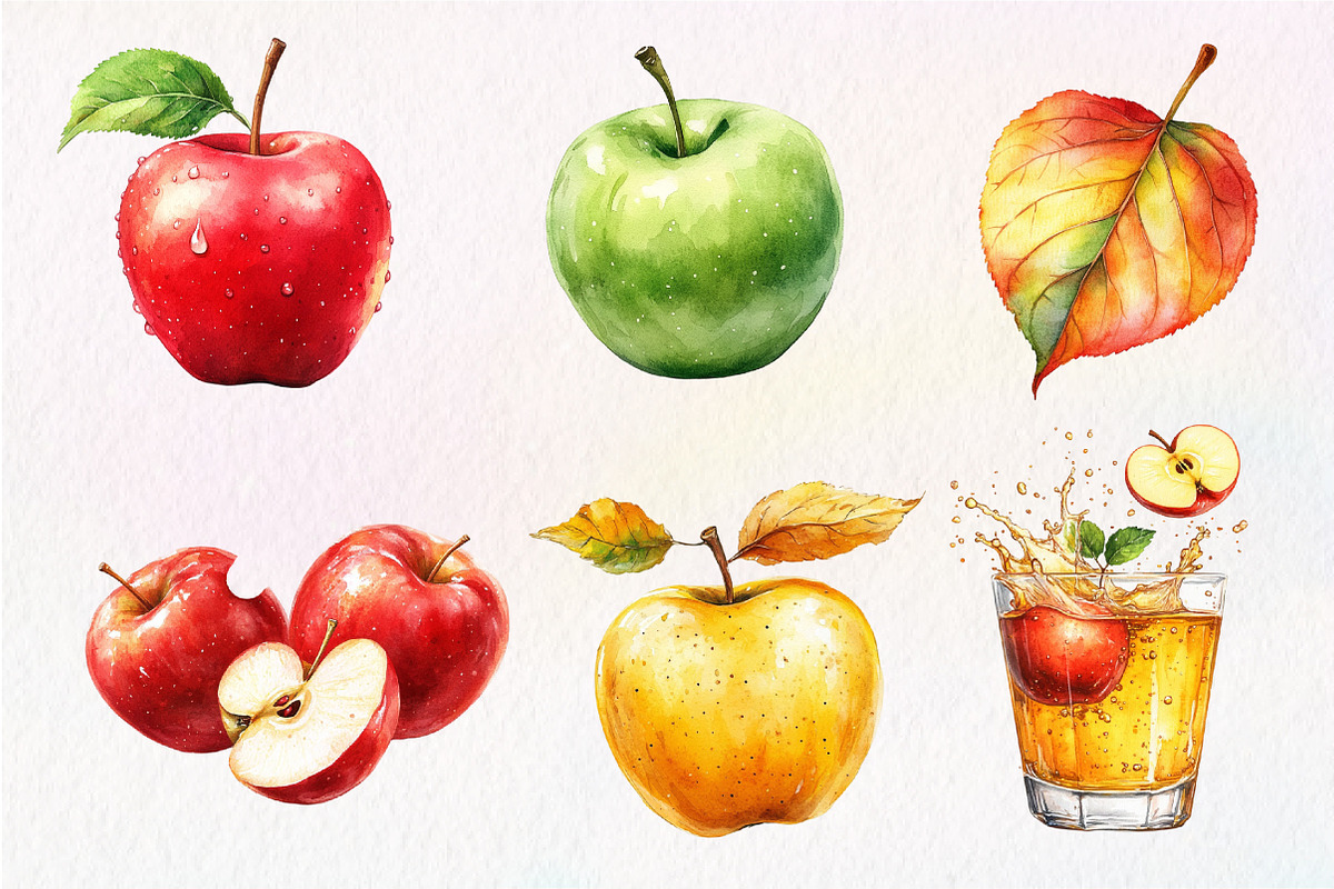 Falling Apples Watercolor Clipart, an Illustration by Dream Creation (Photo 2 of 6)