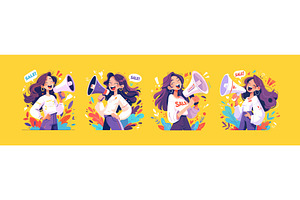 Girl loudspeaker stickers. Woman, an Object Illustration by Stock-Smart-Start