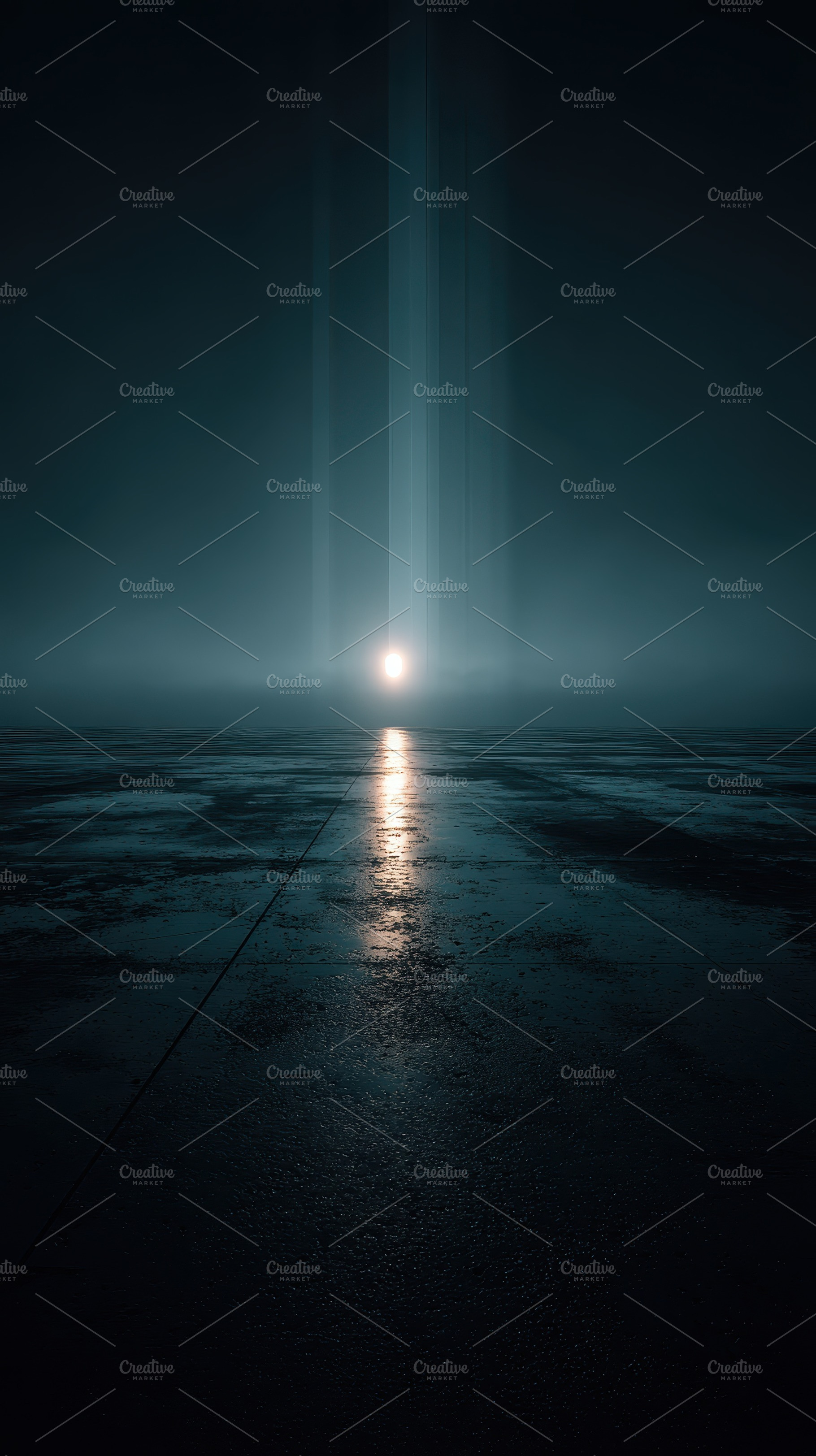 Dark futuristic landscape sunlit gro, a Photo by Pixeness Studio