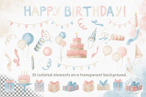 Happy Birthday Watercolor Clipart