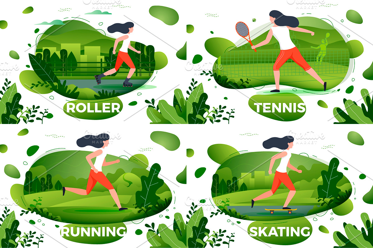 Summer Active Girl Banners Set, a Healthcare Illustration by Tashal (Photo 4 of 5)
