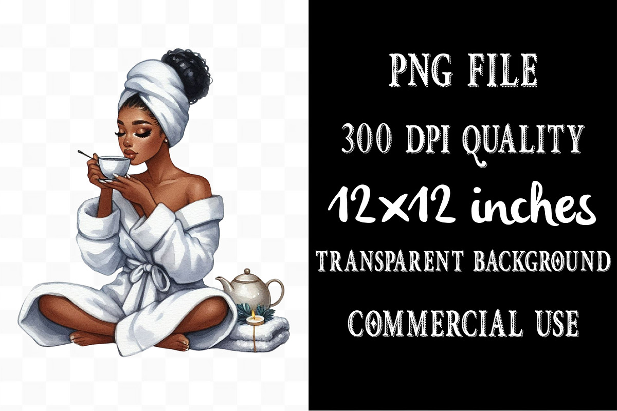 Black Girl Spa Day Watercolor PNG, an Illustration by Designking (Photo 4 of 5)