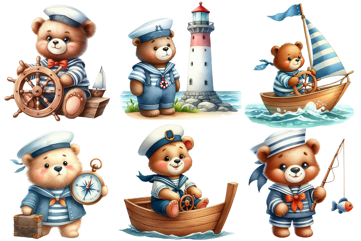 Bear Sailor Clipart, Nautical Clipar, an Illustration by Designworld (Photo 4 of 7)