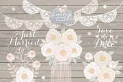 Peonies Wedding mason jar clipart, an Illustration by burlapandlace (Thumbnail 1 of 2)