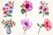 Watercolor Hollyhock Clipart, an Illustration by Libby Wishes (Thumbnail 2 of 12)