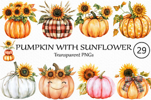 Autumn Pumpkin with Sunflower, an Illustration by Craft Nest