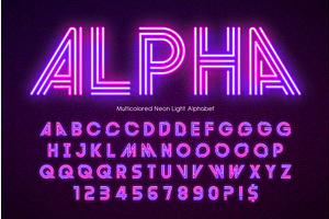 Neon Light 3d Alphabet, Retro