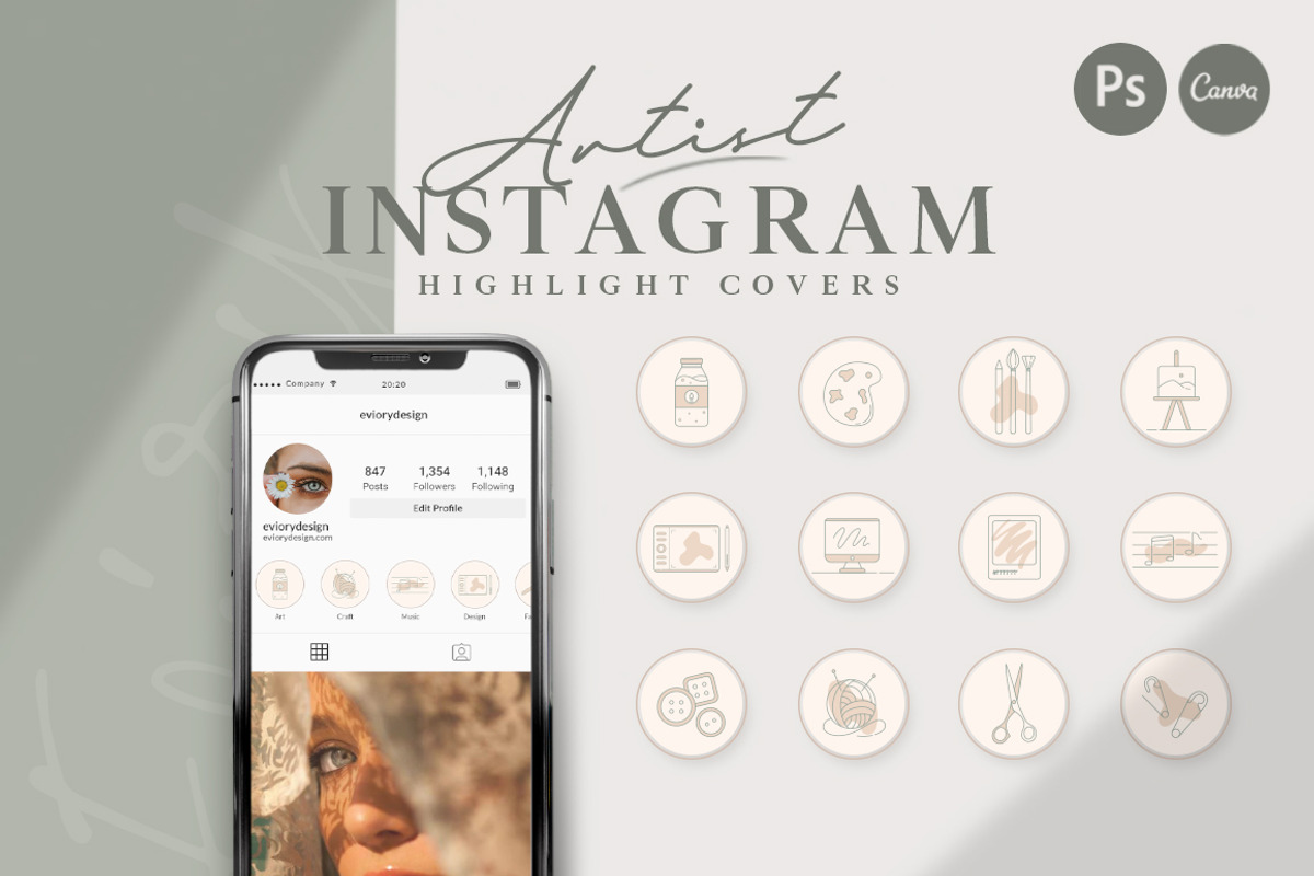 BUNDLE Highlight Instagram CANVA PS, a Social Media Template by Eviory