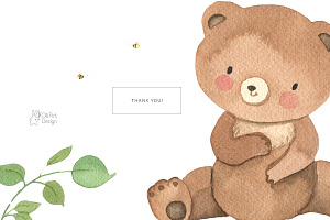 Bear Watercolor Clipart. Woodland