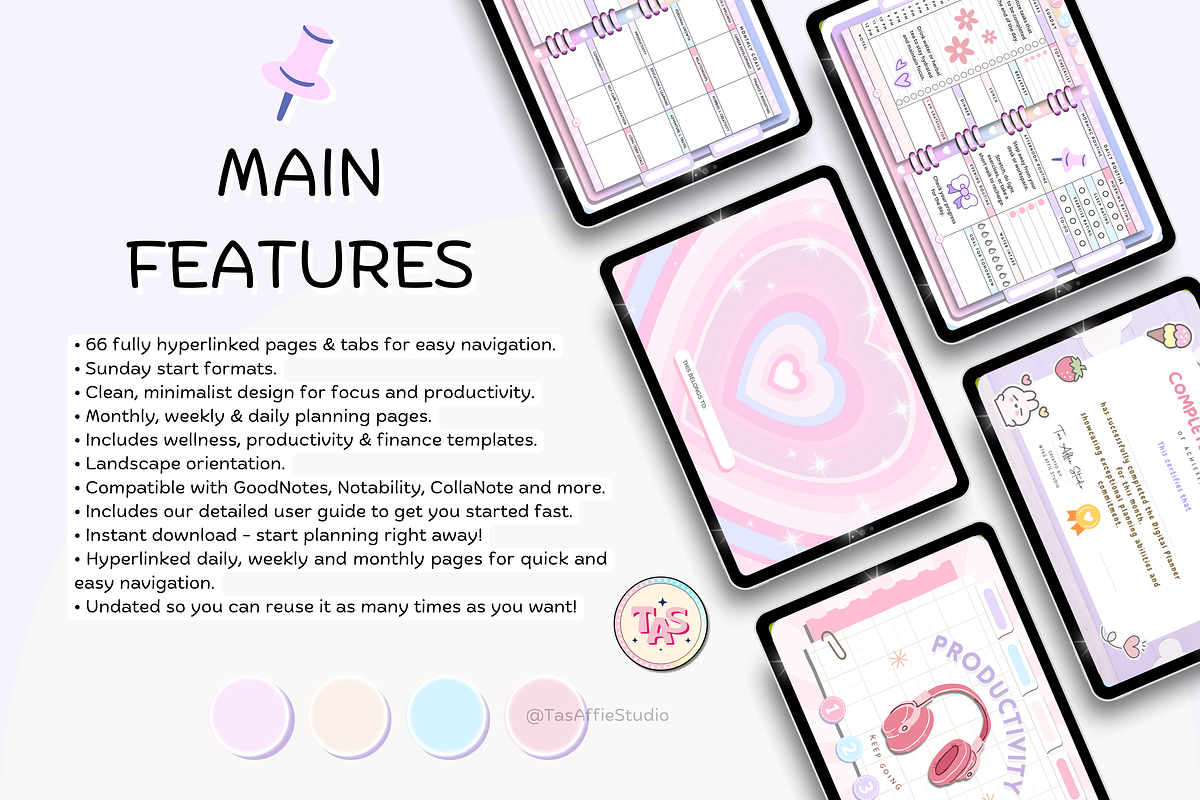 PLR Pink Pastel Digital Planner, a Stationery Template by Tas Creative Studio (Photo 2 of 10)