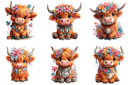 Watercolor Spring Highland Cow Clipa, an Illustration by CraftArtStudio (Thumbnail 4 of 6)