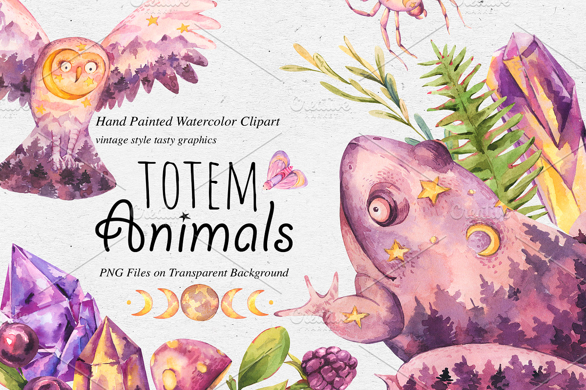 Watercolor Totem Animals, an Animal Illustration by Belusuab (Photo 1 of 14)