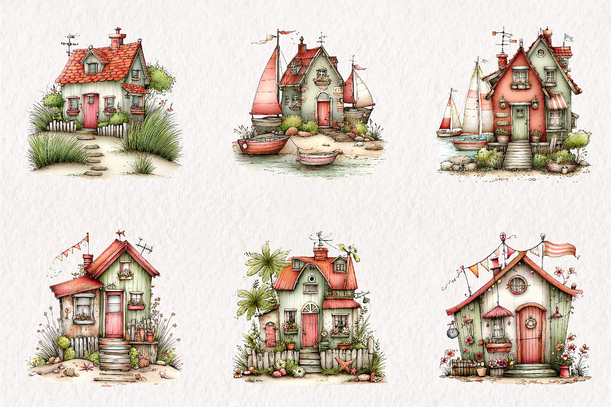 Beach House Clipart Bundle, an Illustration by CreationArt (Photo 4 of 7)