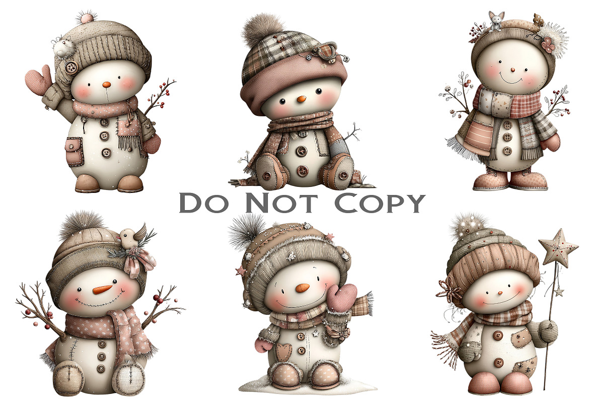Whimsical Patchwork Snowman Clipart, an Illustration by Craft Nest (Photo 8 of 9)