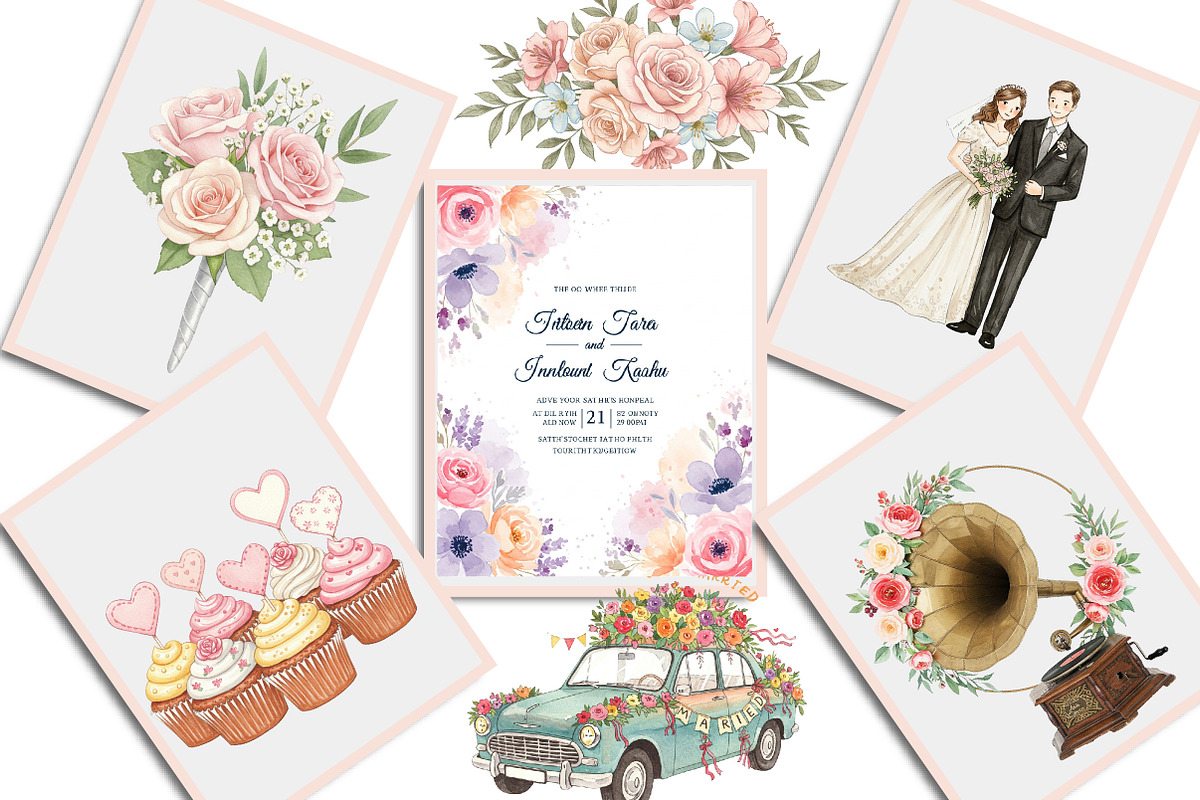 Retro Wedding Day Clipart, an Illustration by Creative Art (Photo 9 of 9)