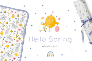 Hello Spring. Watercolor Easter