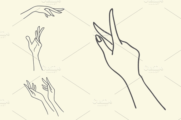 4 Icons With Hands Lineart