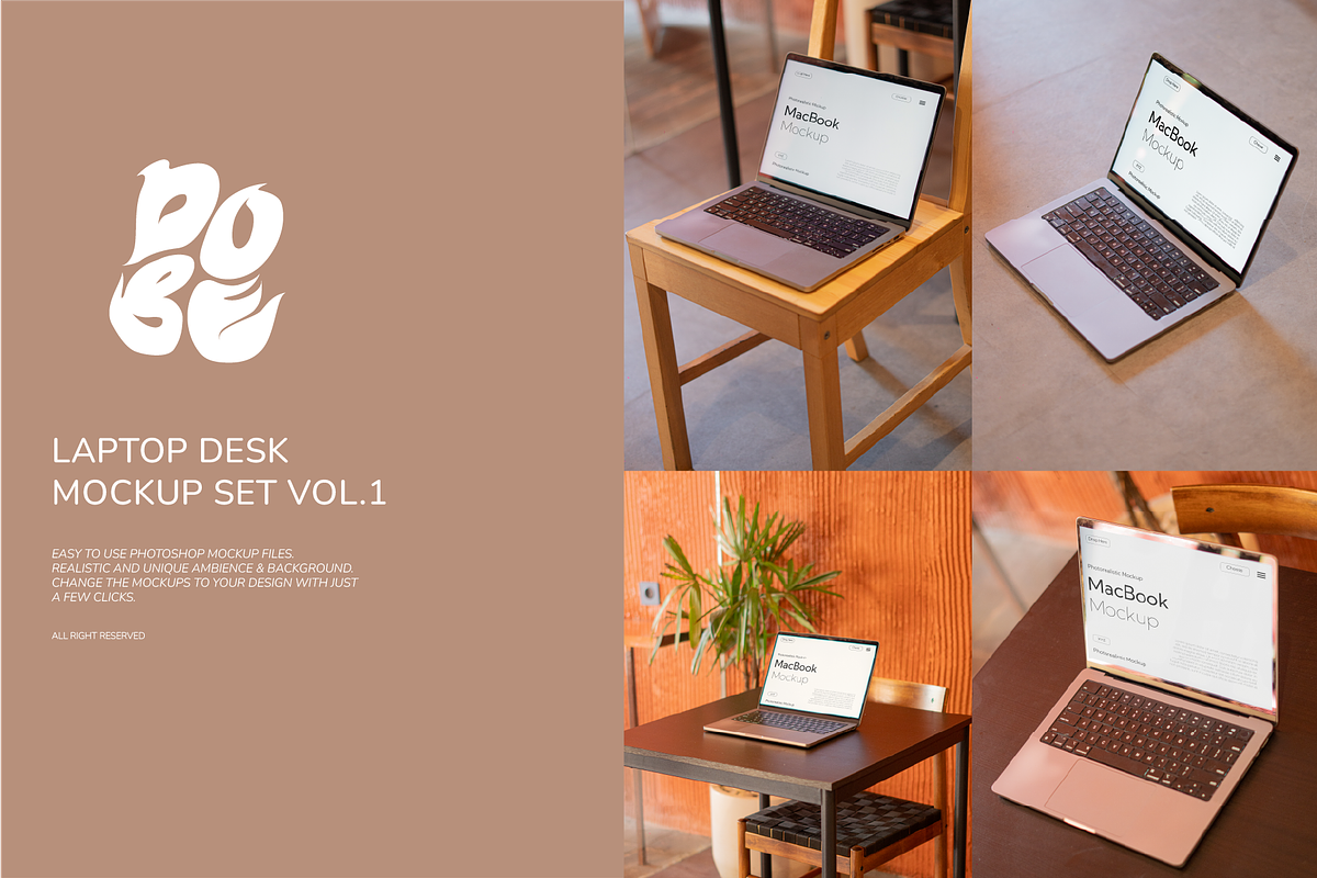 Laptop Desk Mockup Set - Vol 1, a Device Mockup by DOBE Studio (Photo 1 of 4)
