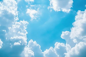 Puffy clouds in blue sky, a Photo by Beautiful things