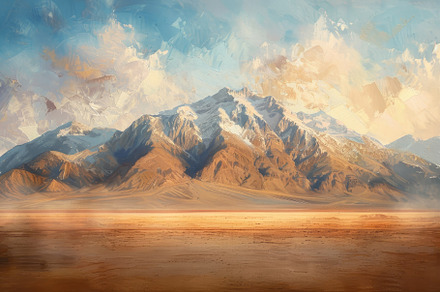 The sun sets behind majestic snow-ca, a Photo by Tanuart