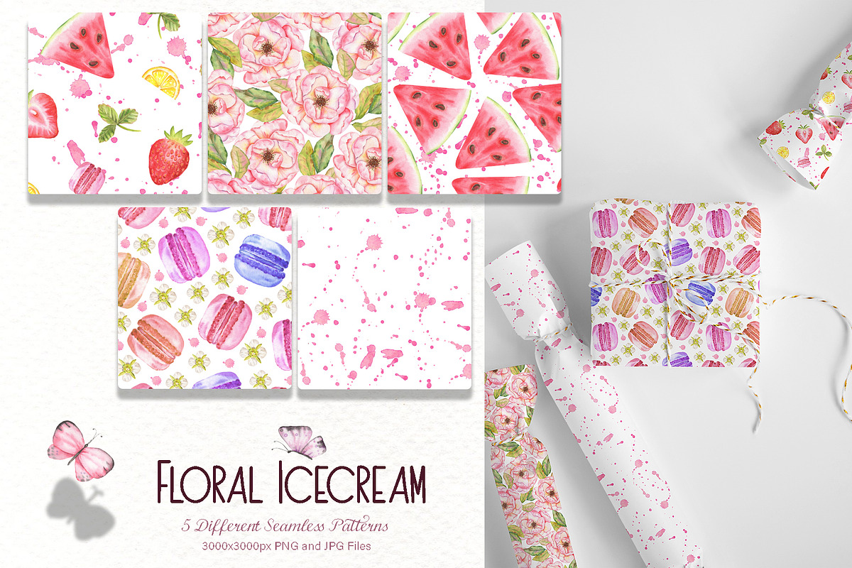 Floral Icecream Watercolor Set, an Illustration by TanataDesign (Photo 11 of 13)