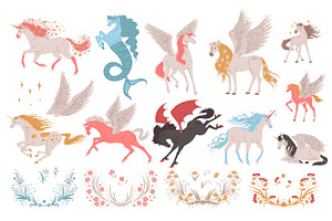 Set Of Fantastic Horses, Unicorns