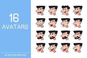 Comic Male Face Avatars Illustration, a Person Illustration by Designfour