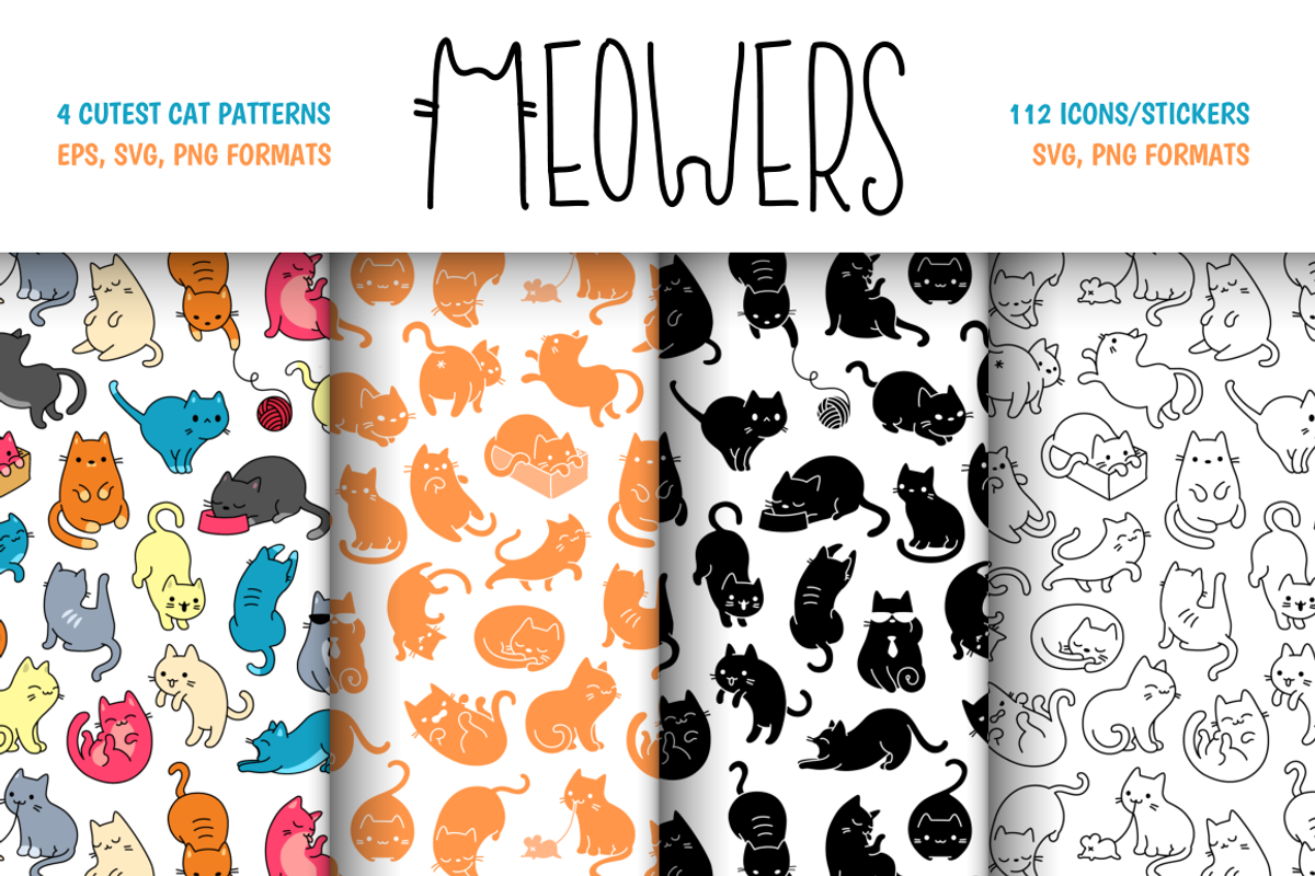 Meowers Icons and Seamless Pattern, a Pattern Graphic by Iconka (Photo 1 of 9)
