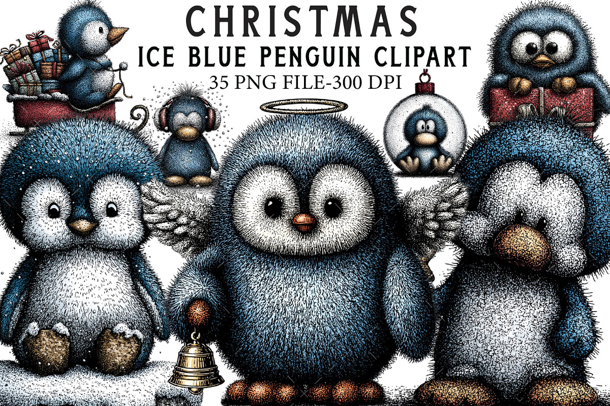 Christmas Ice Blue Penguin Clipart, an Illustration by Libby Wishes (Photo 1 of 7)