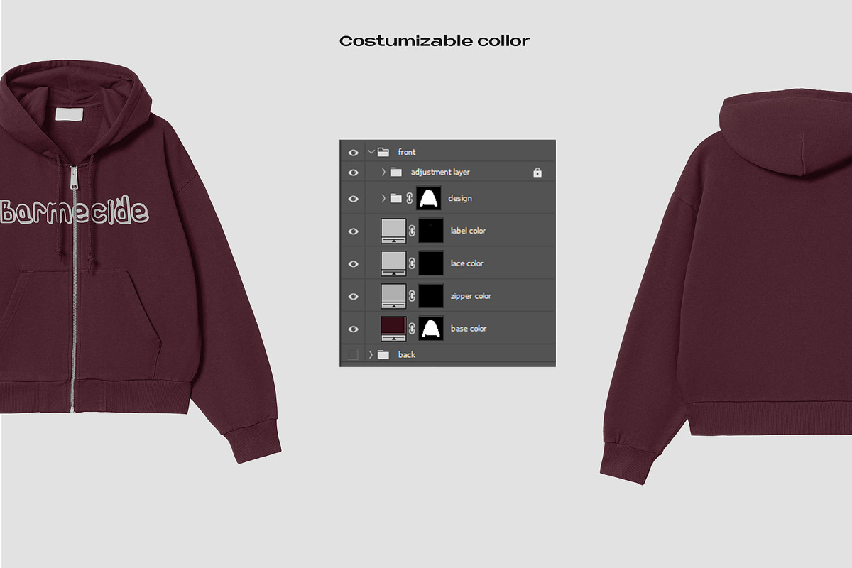 Zip-up hoodie mockup, a Hoody Mockup by Barmecide Mockup Studio (Photo 3 of 3)