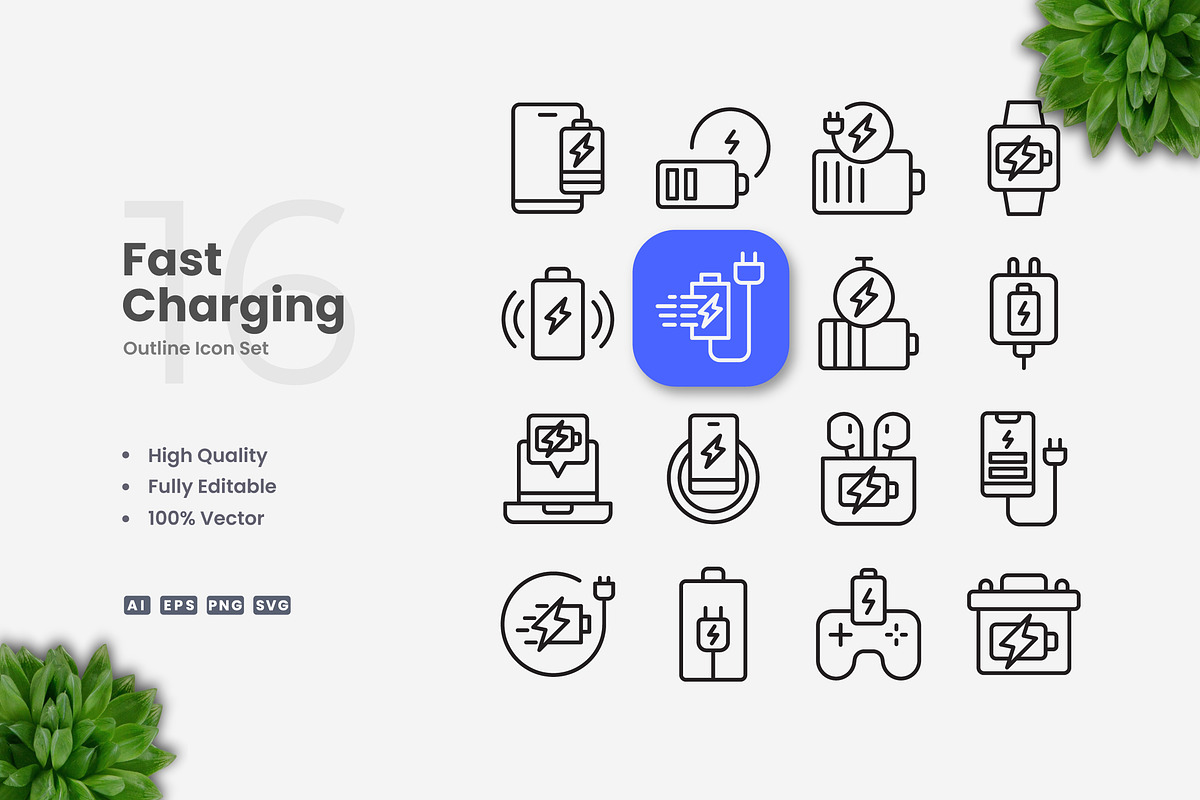 Fast Charging Outline Icons, an Outline Icon by Upnowgraphic
