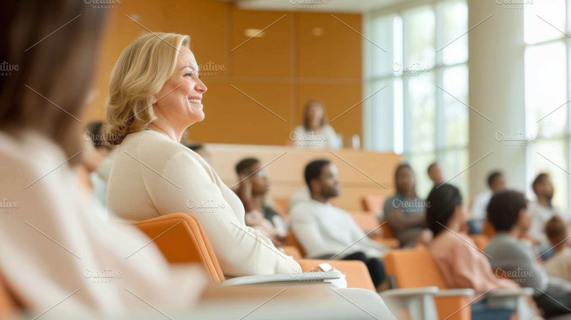 Audience seated at a conference with, a Photo by Dvoevnore photos