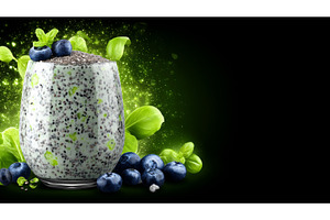 On the gray table, a glass of green, a Food & Drink Photo by ZinetroN