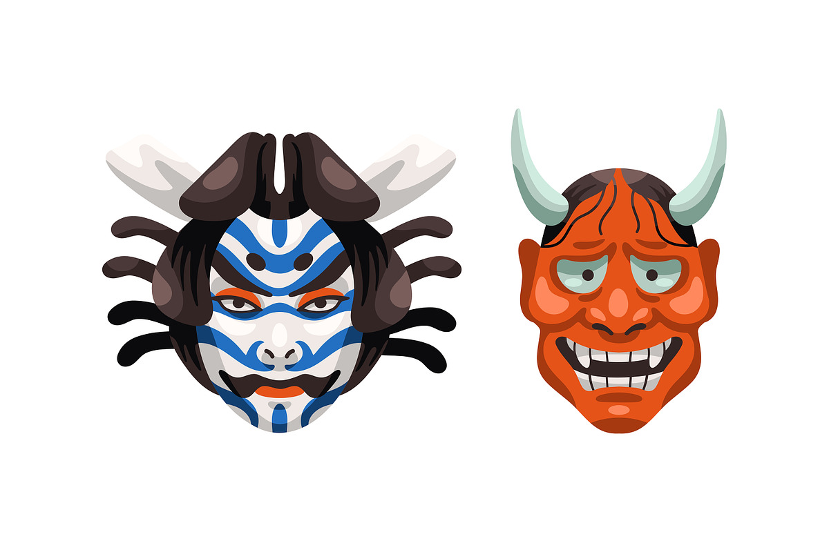 Japanese Kabuki theater masks set, a Decorative Illustration by PaperTrident (Photo 3 of 7)