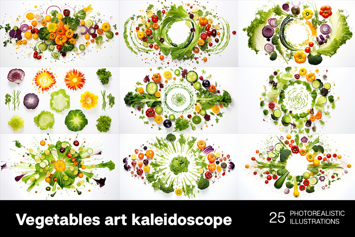 Vegetables art kaleidoscope, a Background Graphic by Handmadefont (Photo 4 of 9)