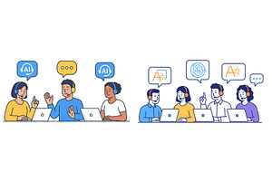 Engaged team members collaborating, a Technology Illustration by ZinetroN