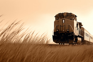 Powerful train moving through a gold, a Transportation Photo by MistyDay