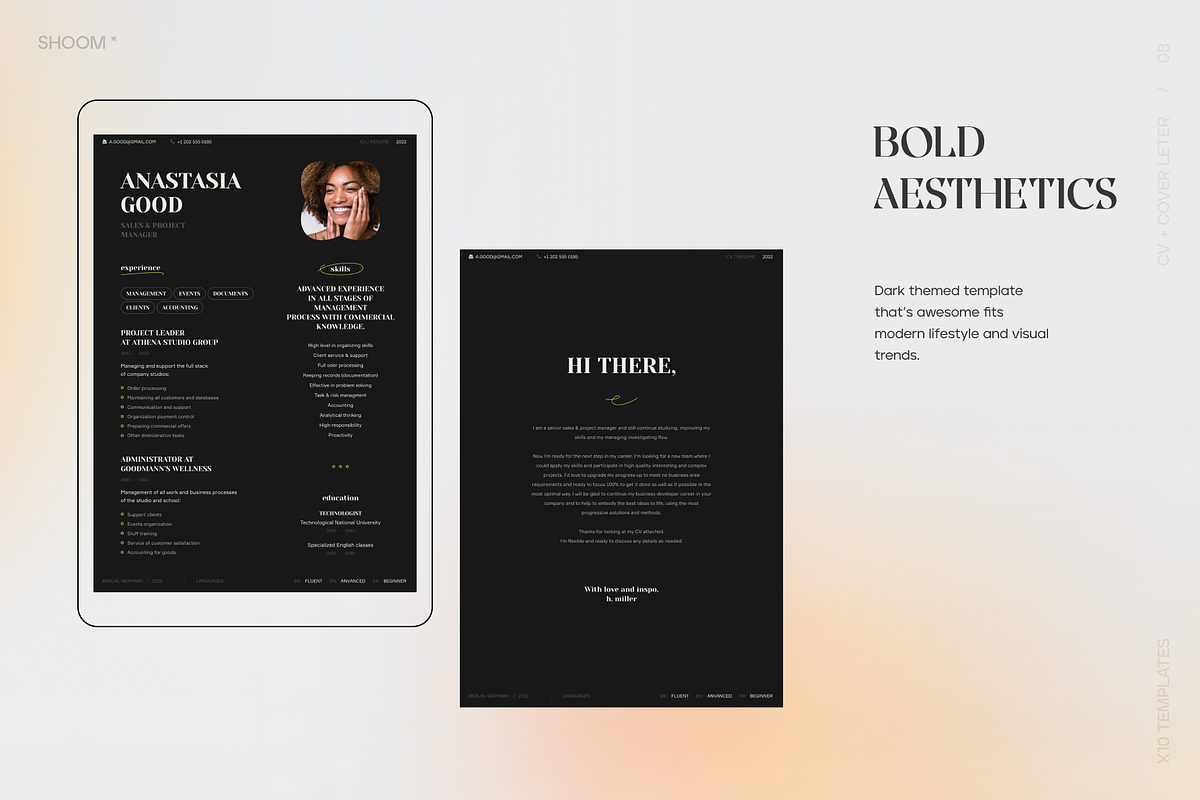 Modern Resume Bundle: 10 PRO Themes, a Resume Template by SHOOM HOUSE (Photo 9 of 13)
