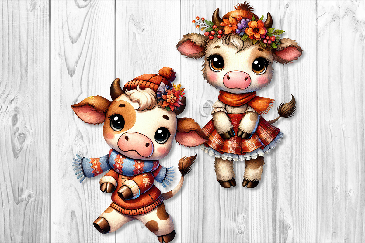Cute Autumn Cow Clipart Sublimation, a Seasonal Illustration by V Design Creator (Photo 3 of 9)