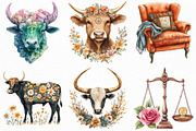 Watercolor Taurus Season Clipart, an Illustration by Craft Nest (Thumbnail 3 of 6)