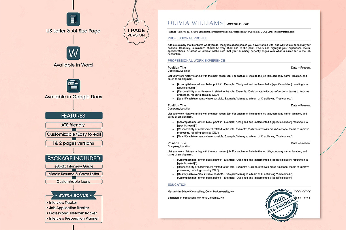 ATS Resume Template in word, docs, a Resume Template by Design_Xlab (Photo 1 of 10)